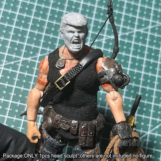 Unpainted 1/18 Shout Man Head Sculpt Soldier Head Model For 3.75'' Action Figure