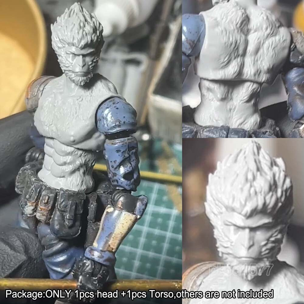 Unpainted 1/18 Wukong Head Sculpt with Torso Model For 3.75'' Acid Rain Figure