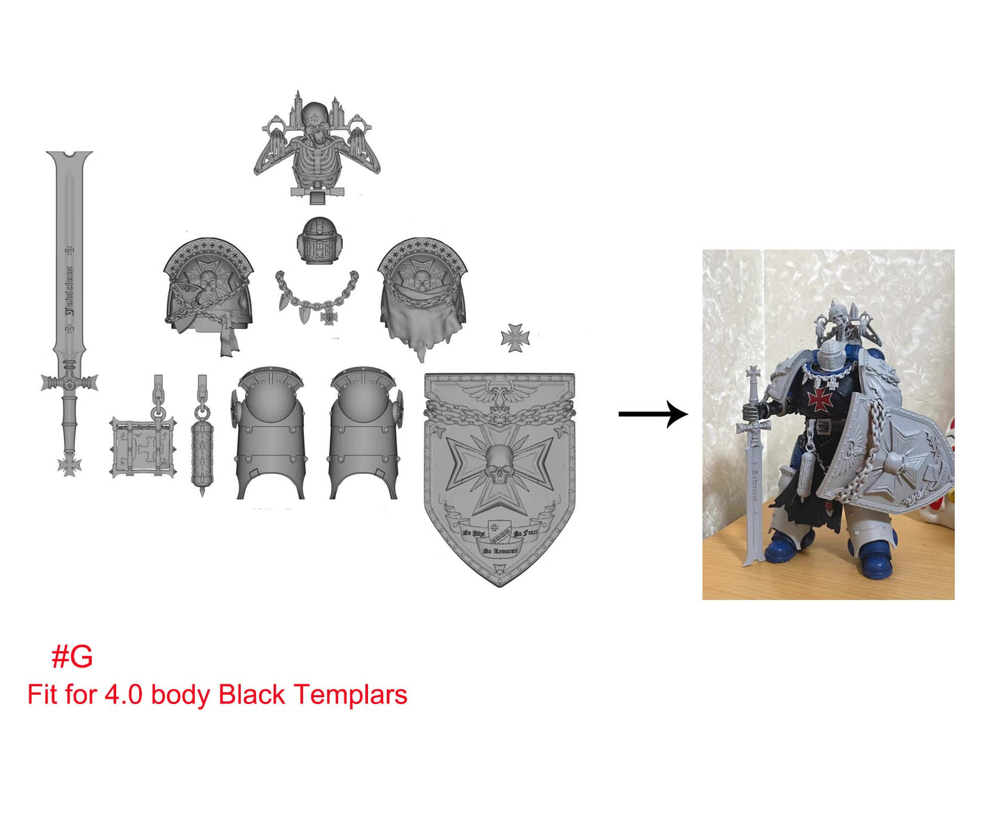 【PRE-ORDER】#G Unpainted Parts Kits For Joytoy war hammer Black Templars 4.0 Action Figure Body