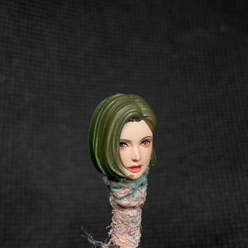 Premium 1/18 Scale Green Girl Head Sculpture for Action Figures