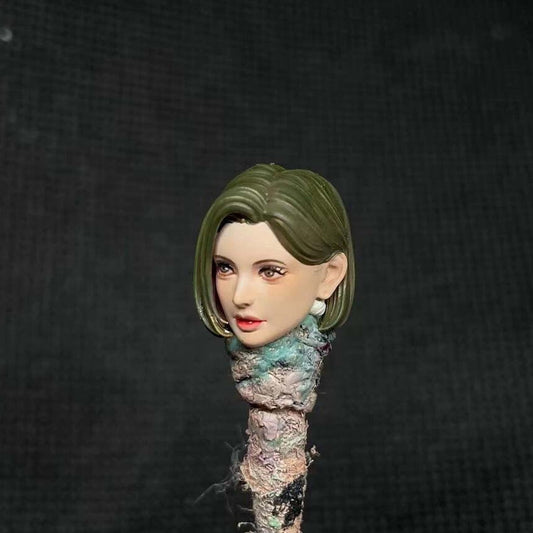Premium 1/18 Scale Green Girl Head Sculpture for Action Figures