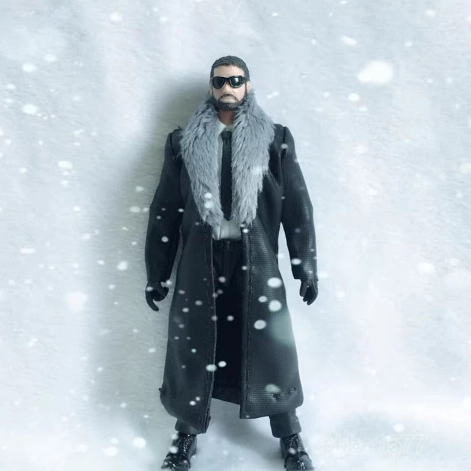 1/18 Leather Fur Collar Trenchcoat Jacket with Belt for 3.75" Male Figure