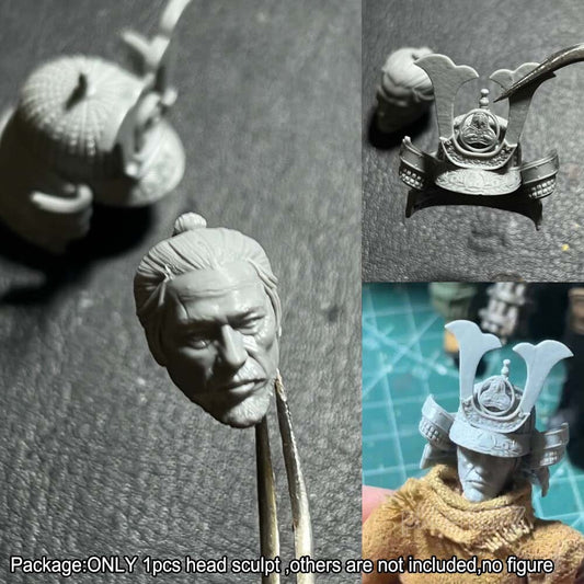 Unpainted 1/18 Warrior Man w Hat Head Sculpt Helmet Head Model For 3.75'' Figure