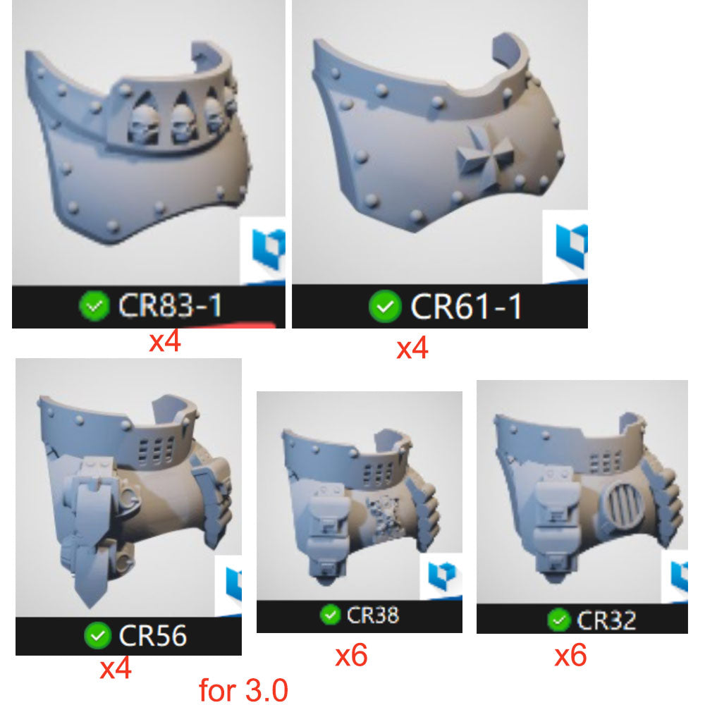 24pcs Unpainted Kits Chest Kits for joytoy Warhammer 3.0 figure body