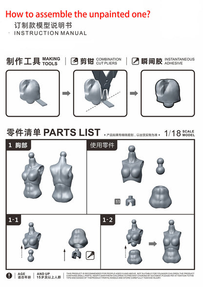 【PRE-ORDER】 Unpainted Self-assembly Set 1/18 3.75" Female Action Figure Toy Gift