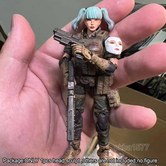 【PRE-ORDER】Premium 1/18 Female Girl w Mask Head Sculpt Soldier Head For 3.75" Action Figure