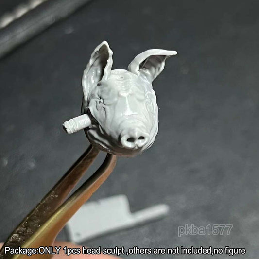 Unpainted 1/18 Pig Man Head Sculpt Helmet w Knife For 3.75'' Action Figure