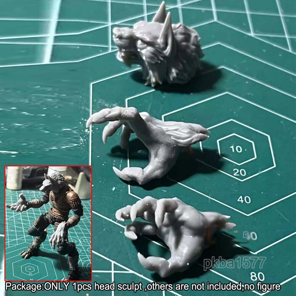 Unpainted 1/18 Wolf Head Sculpt Claw Hands For 3.75'' Acid Rain Joytoy Figure