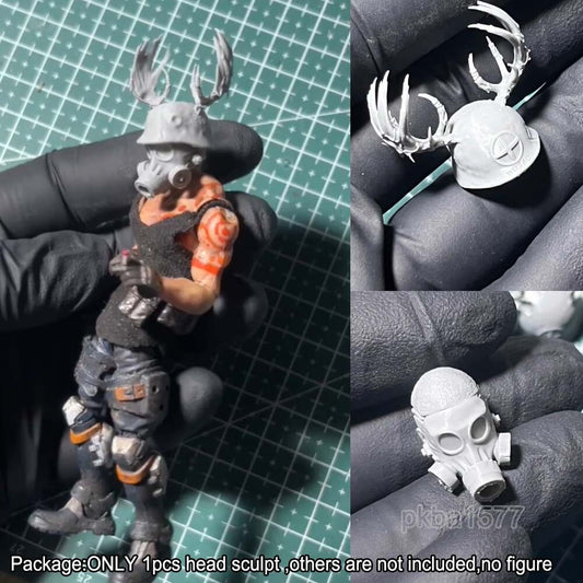 Unpainted 1/18 Deer Horn Helmet Head Sculpt Head Model For 3.75'' Action Figure