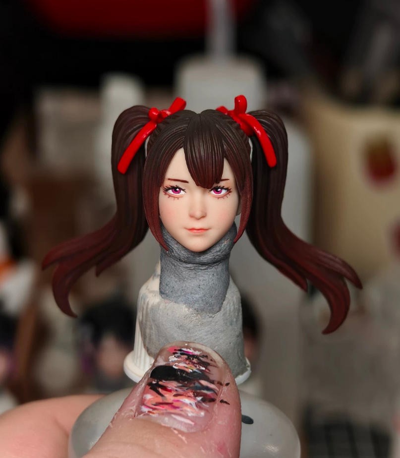 【PRE-ORDER】Painted brown hair pink eyes Premium 1/12 Female Head Sculpt For 6" Figure