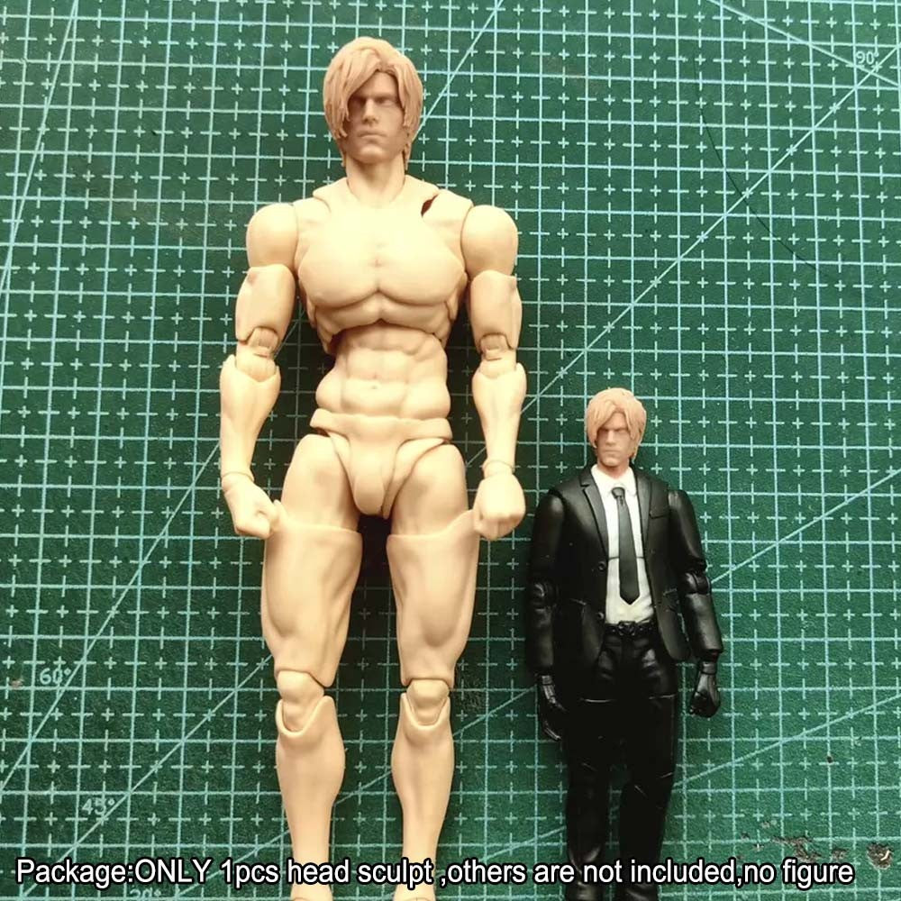 Unpainted 1/12 1/18 Leon Man Head Sculpt Blank Male Head For 6'' 3.75'' Figure
