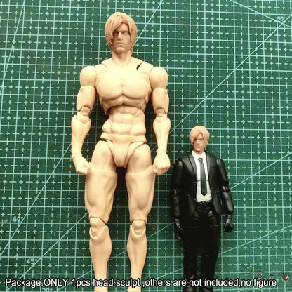 Unpainted 1/12 1/18 Leon Man Head Sculpt Blank Male Head For 6'' 3.75'' Figure