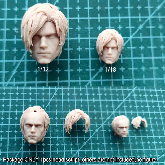 Unpainted 1/12 1/18 Leon Man Head Sculpt Blank Male Head For 6'' 3.75'' Figure
