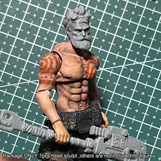 Unpainted 1/18 Beard Man Head Sculpt Helmet Head For 3.75'' Action Figure