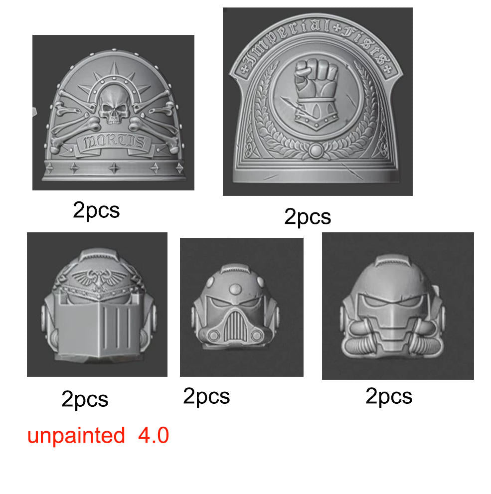 Unpainted 4pcs shoulder amors +6pcs head sculpts for 4.0