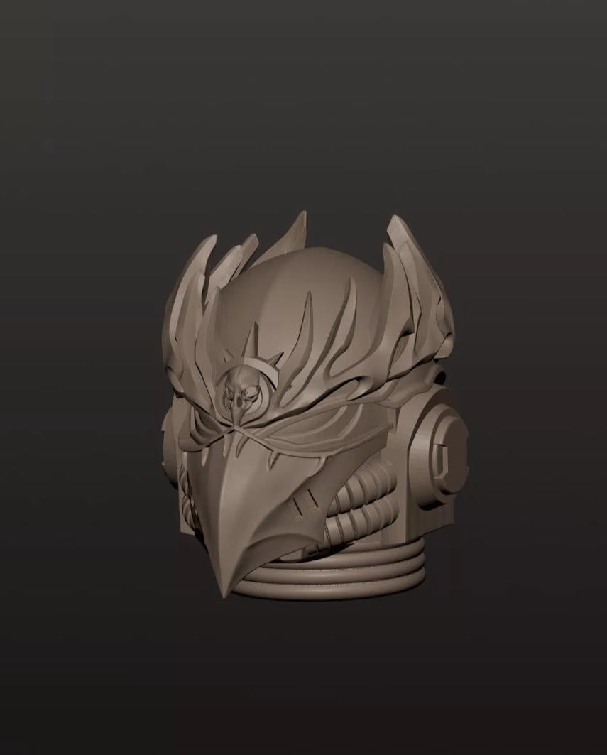 #C Unpainted Head Sculpt Model For JoyToy Warhammer 40k  Corvus Corax Raven Guard Primarch Figure