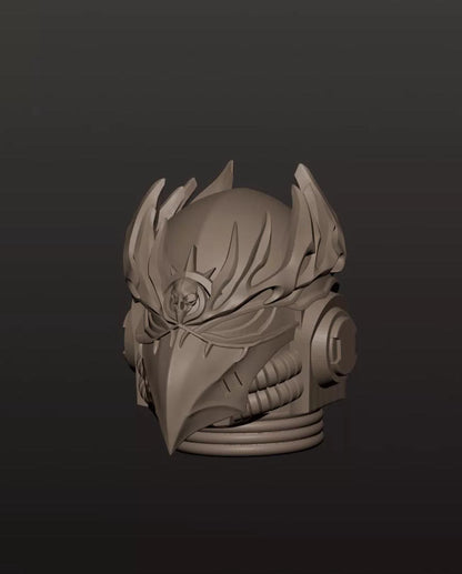 #C Unpainted Head Sculpt Model For JoyToy Warhammer 40k  Corvus Corax Raven Guard Primarch Figure