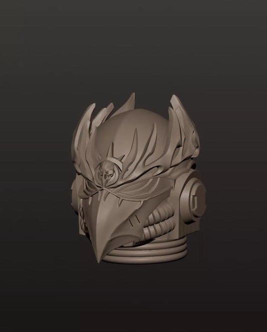 #C Unpainted Head Sculpt Model For JoyToy Warhammer 40k  Corvus Corax Raven Guard Primarch Figure