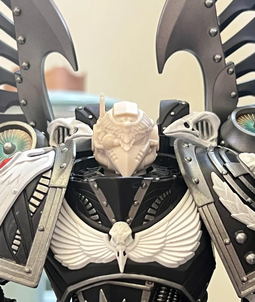 #E Unpainted Head Sculpt Model For JoyToy Warhammer 40k  Corvus Corax Raven Guard Primarch Figure