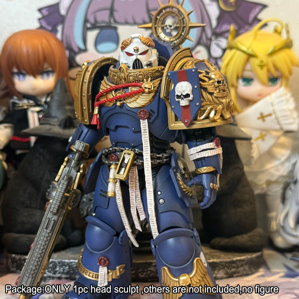 PRE‑ORDER Premium B‑Style White Helmet Male Head Sculpt for JoyToy Warhammer 40K Ultramarines