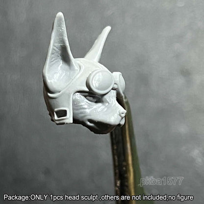 Unpainted 1/18 Cat Pilot Man Head Sculpt Helmet Head For 3.75'' Action Figure