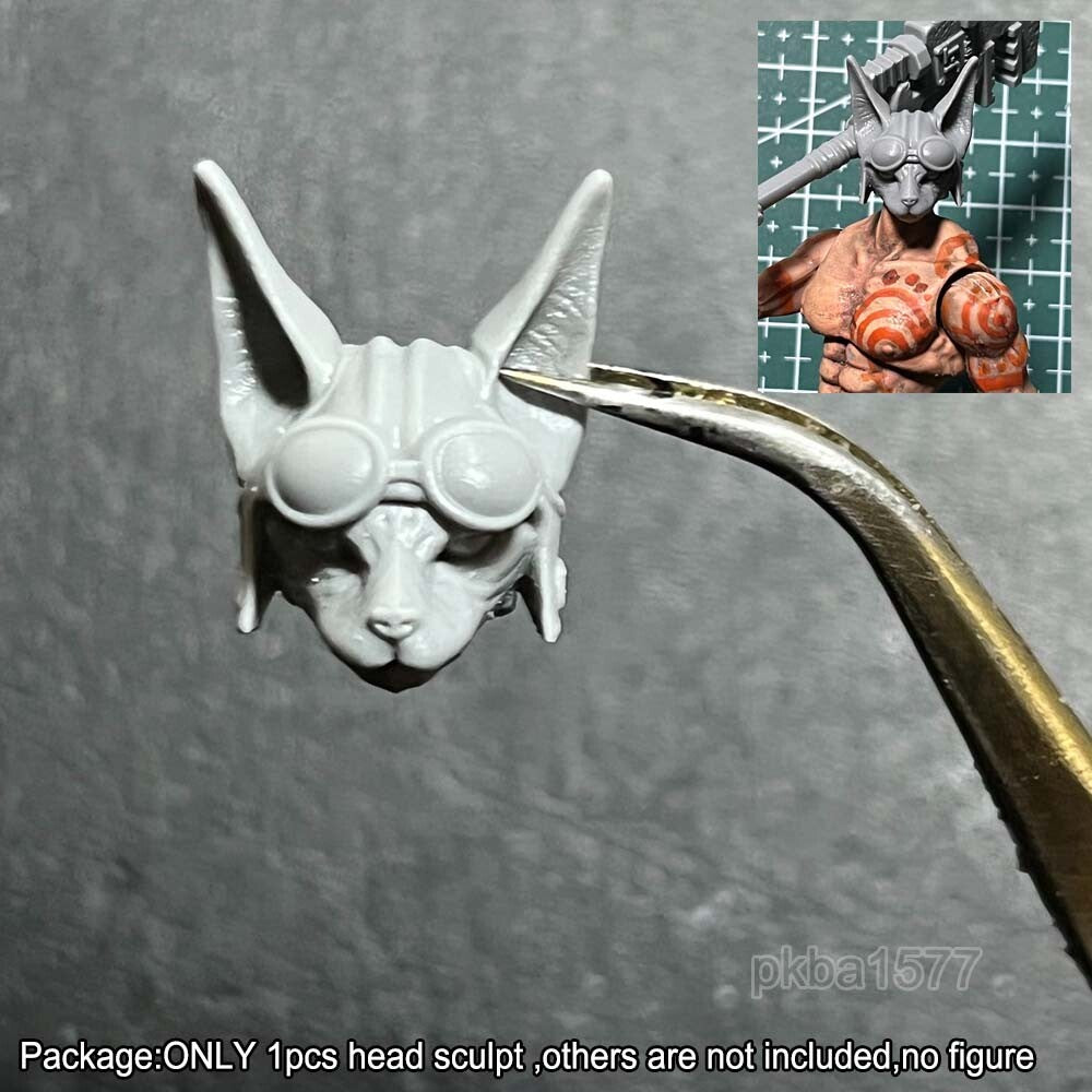 Unpainted 1/18 Cat Pilot Man Head Sculpt Helmet Head For 3.75'' Action Figure