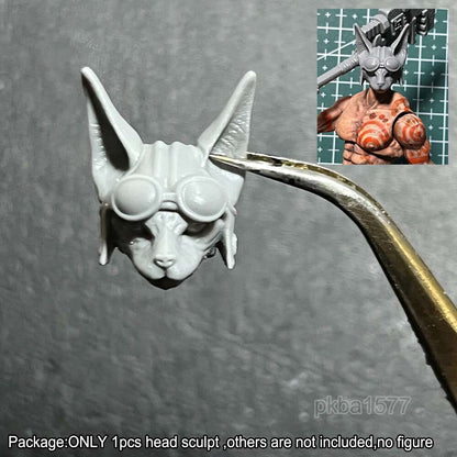 Unpainted 1/18 Cat Pilot Man Head Sculpt Helmet Head For 3.75'' Action Figure