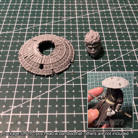 Unpainted 1/18 Wukong Head Sculpt with bamboo hat Model For 3.75'' Action Figure