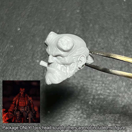 Unpainted 1/18 Hellboy Man Head Sculpt Head Model For 3.75'' Action Figure