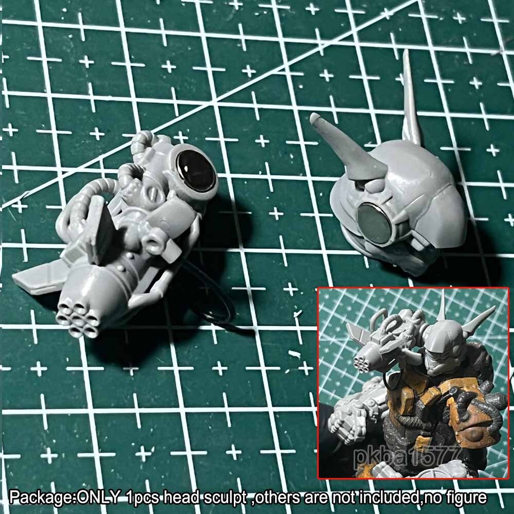 Unpainted 1/18 Man Head Sculpt with Shoulder Gun For DIY 3.75'' Action Figure