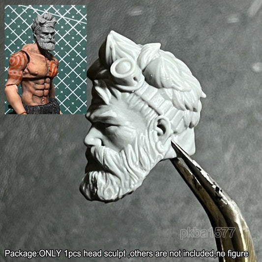 Unpainted 1/18 Beard Man Head Sculpt Helmet Head For 3.75'' Action Figure