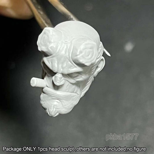 Unpainted 1/18 Hellboy Man Head Sculpt Head Model For 3.75'' Action Figure
