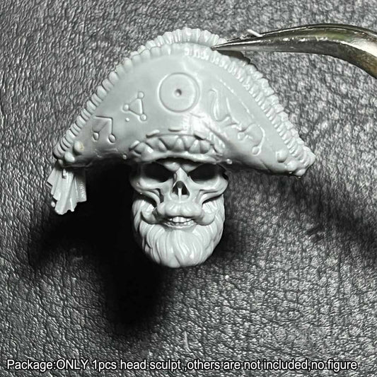 Unpainted 1/18 Skull Captain Man Head Sculpt Hat Head For 3.75'' Action Figure