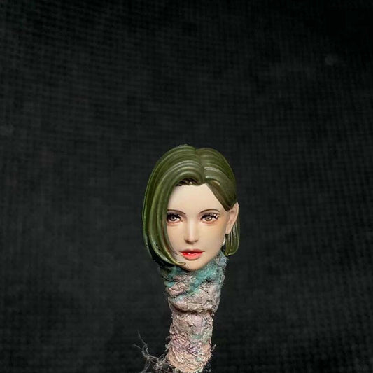 Premium 1/18 Scale Green Girl Head Sculpture for Action Figures