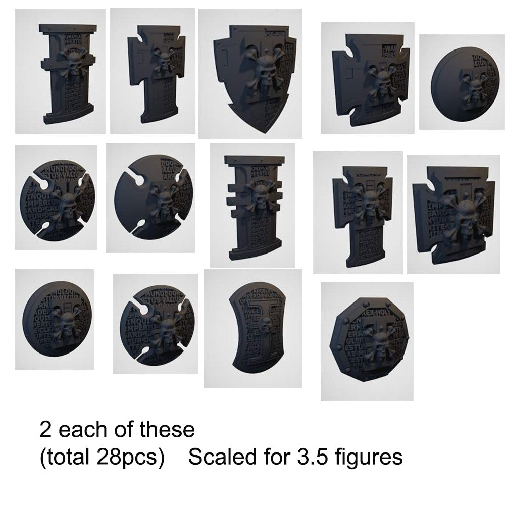 28pcs Unpainted Shields Models 3.5