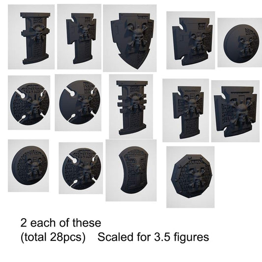 28pcs Unpainted Shields Models 3.5